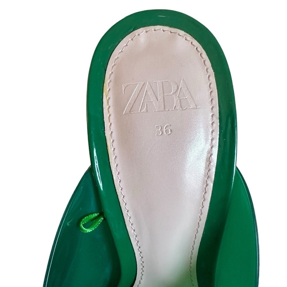 Zara Emerald Lucite Heel Sandals Clear Block Heel Square Toe 36 - Picture 13 of 15